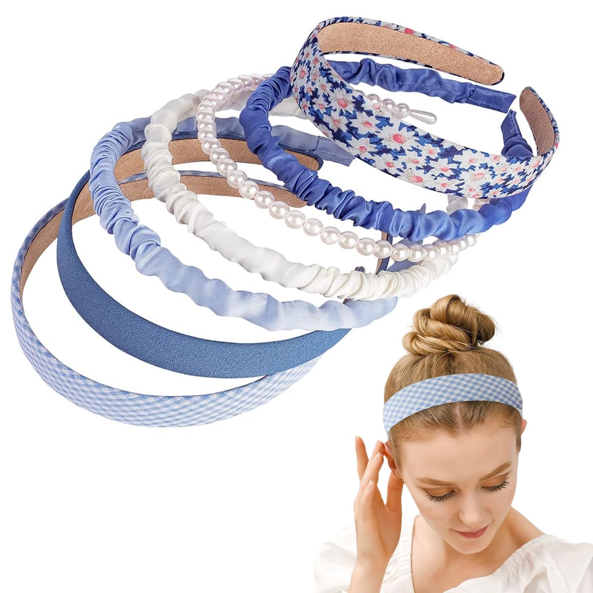 PALAY 7pcs Headband for Women Different Designs Headband for Girls Stylish Pearl Flower Hair Bands Non-slip Solid Headbands Set Gift PALAY 7pcs Headband for Women Different Designs Headband for Girls Stylish Pearl Flower Hair Bands Non-slip Solid Headbands Set Gift